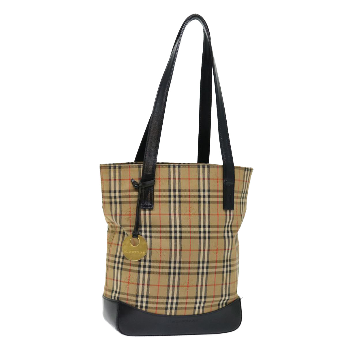 Luxury Burberry Nova Check Shoulder Bag Canvas Beige Black Auth ac2917