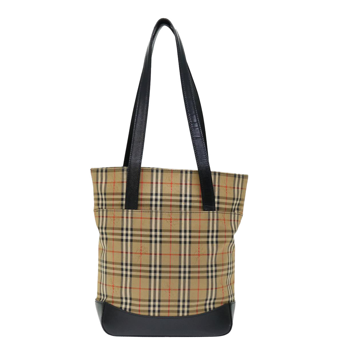 Luxury Burberry Nova Check Shoulder Bag Canvas Beige Black Auth ac2917