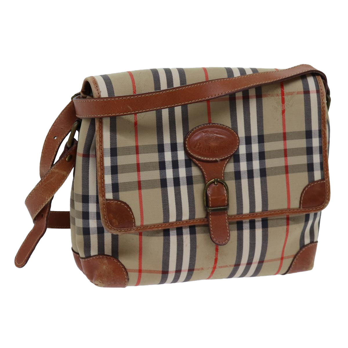 Luxury BurberrySs Nova Check Shoulder Bag Canvas Beige Auth ac2921