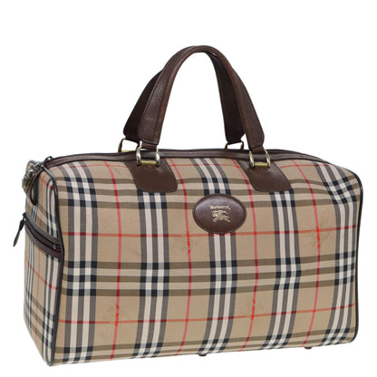Luxury BurberrySs Nova Check Boston Bag Canvas Beige Auth ac3072