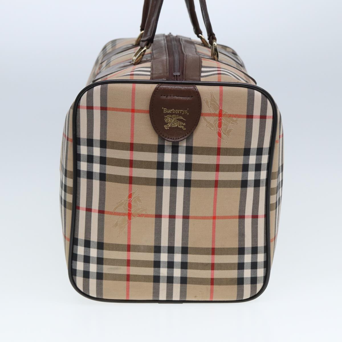 Luxury BurberrySs Nova Check Boston Bag Canvas Beige Auth ac3072