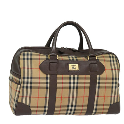 Luxury BurberrySs Nova Check Boston Bag Canvas Beige Auth ac3128