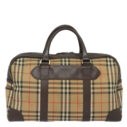 Luxury BurberrySs Nova Check Boston Bag Canvas Beige Auth ac3128