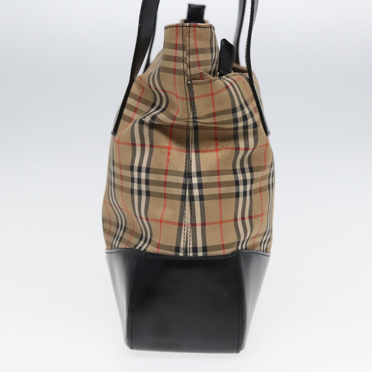 Luxury Burberry Nova Check Tote Bag Canvas Beige Black Auth ac3130