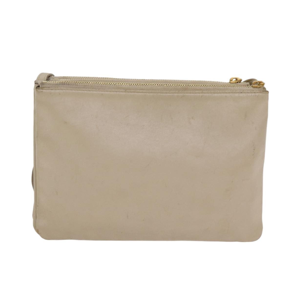Luxury CELINE Trio Shoulder Bag Leather Beige Gold Auth ac3212