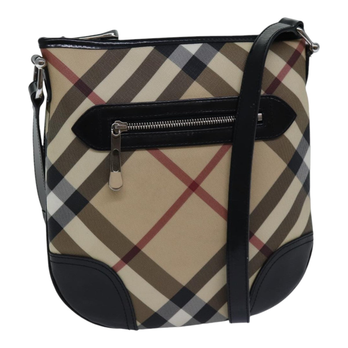 Luxury Burberry Nova Check Shoulder Bag Coated Canvas Beige Auth ac3255