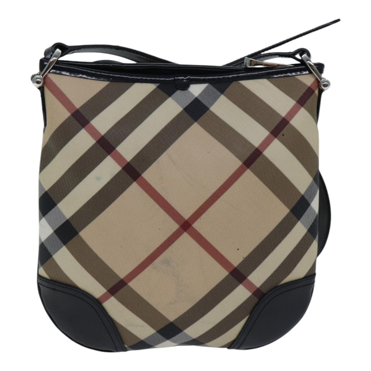 Luxury Burberry Nova Check Shoulder Bag Coated Canvas Beige Auth ac3255