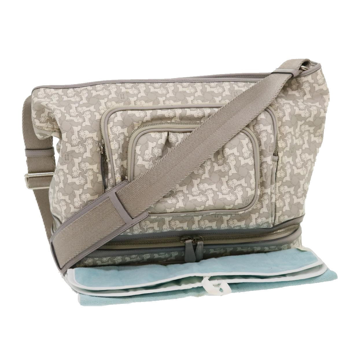 Luxury CELINE Salky Pattern Shoulder Bag Ai Tominaga PVC Leather Gray  ac919