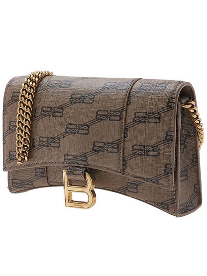 Luxury Balenciaga Trending 2025 Hourglass BB Monogram Chain Long Wallet Brown