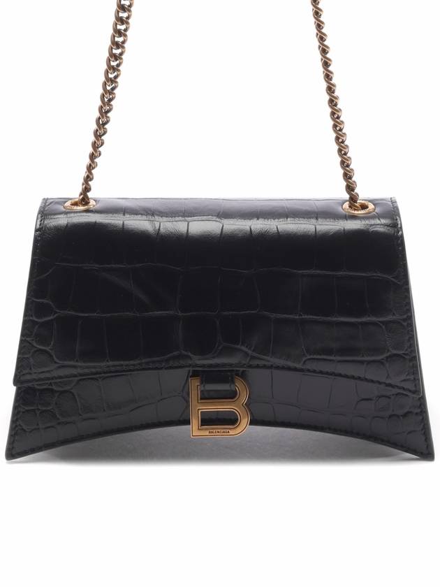 Luxury Balenciaga Trending 2025 Crush Crocodile Embossed Shoulder Bag Black
