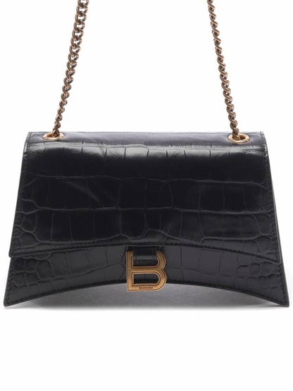Luxury Balenciaga Trending 2025 Crush Crocodile Embossed Shoulder Bag Black