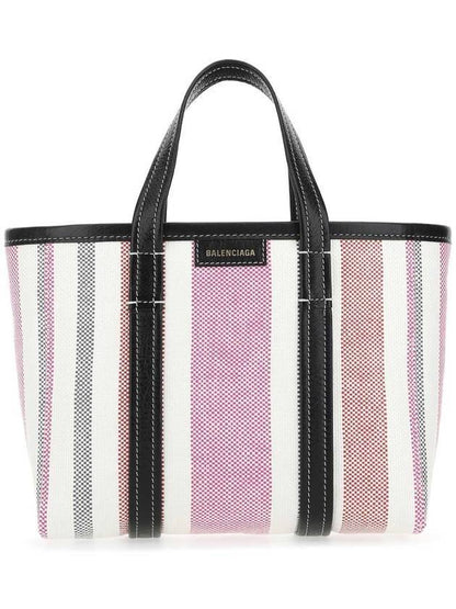 Luxury Balenciaga Trending 2025 Barbes East West Raffia Striped Shopper Tote Bag Pink