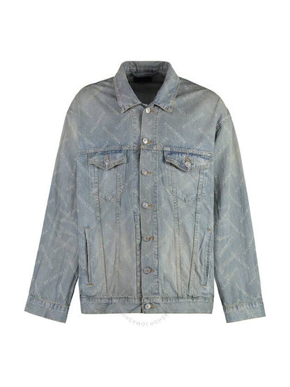 Luxury Balenciaga Trending 2025 Logo Print Denim Jacket Blue