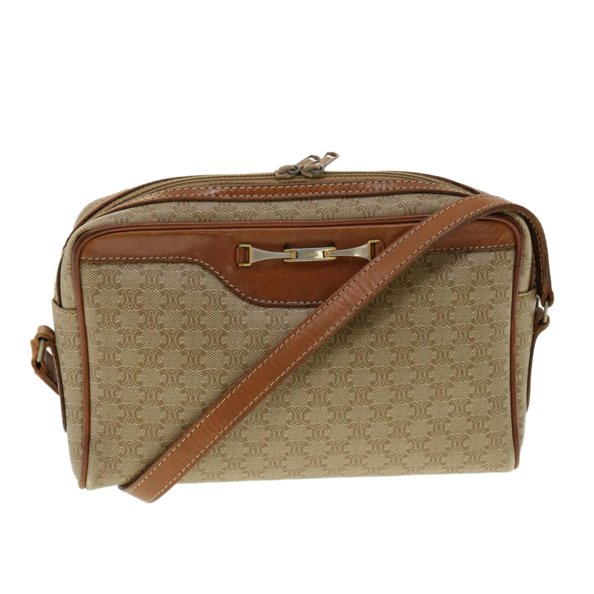 Luxury CELINE Macadam Canvas Shoulder Bag Beige  am3110