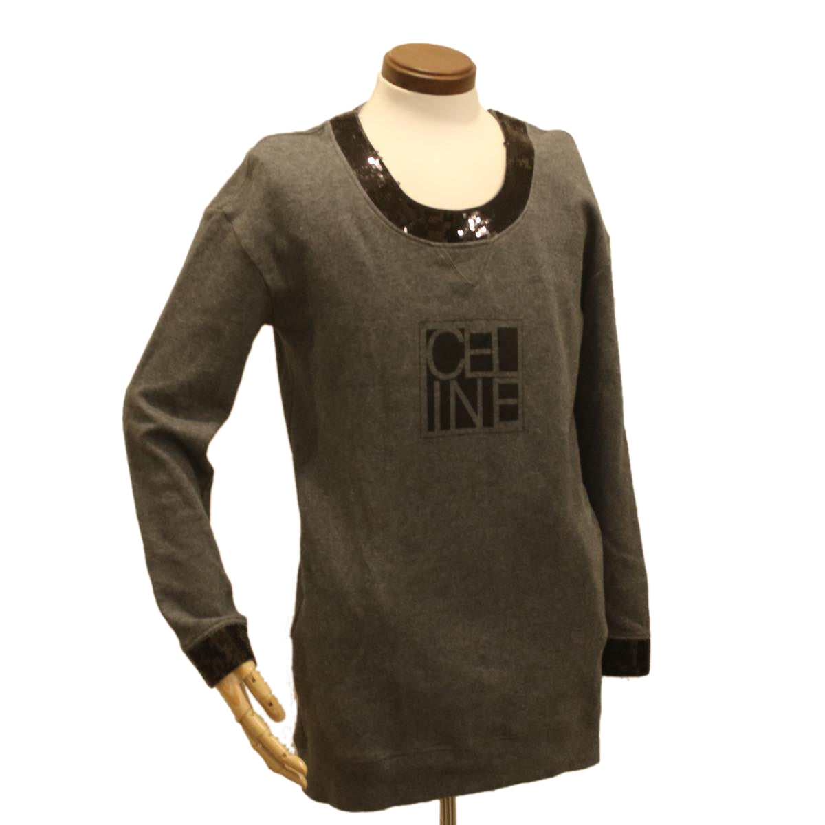 Luxury CELINE Sweatshirt Dress Cotton M Gray Black  am3981