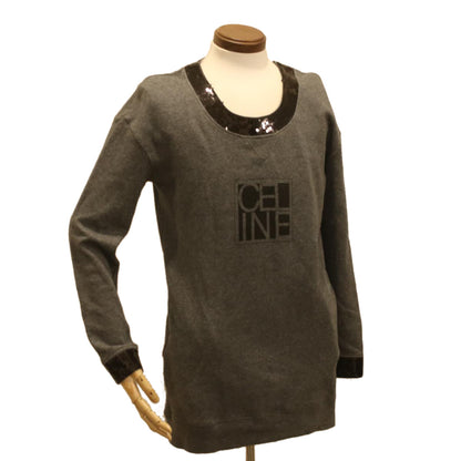 Luxury CELINE Sweatshirt Dress Cotton M Gray Black  am3981