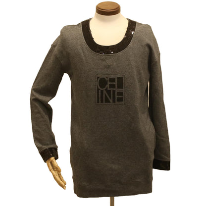 Luxury CELINE Sweatshirt Dress Cotton M Gray Black  am3981