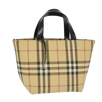 Luxury Burberry Nova Check Hand Bag Nylon Beige Auth am4079