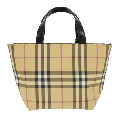 Luxury Burberry Nova Check Hand Bag Nylon Beige Auth am4079