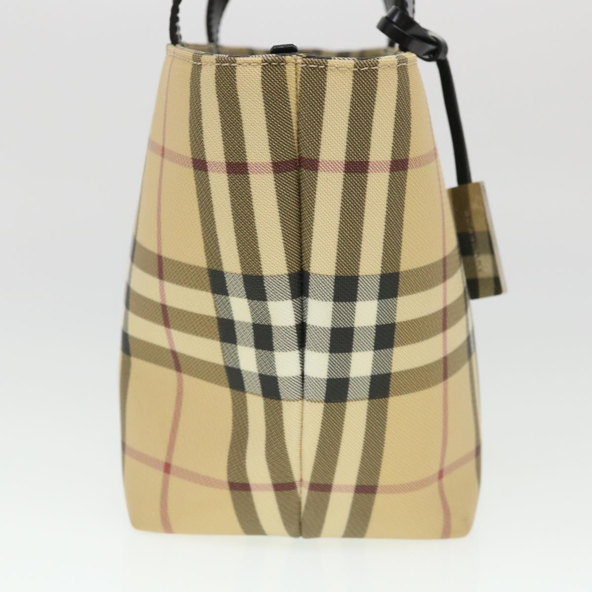 Luxury Burberry Nova Check Hand Bag Nylon Beige Auth am4079