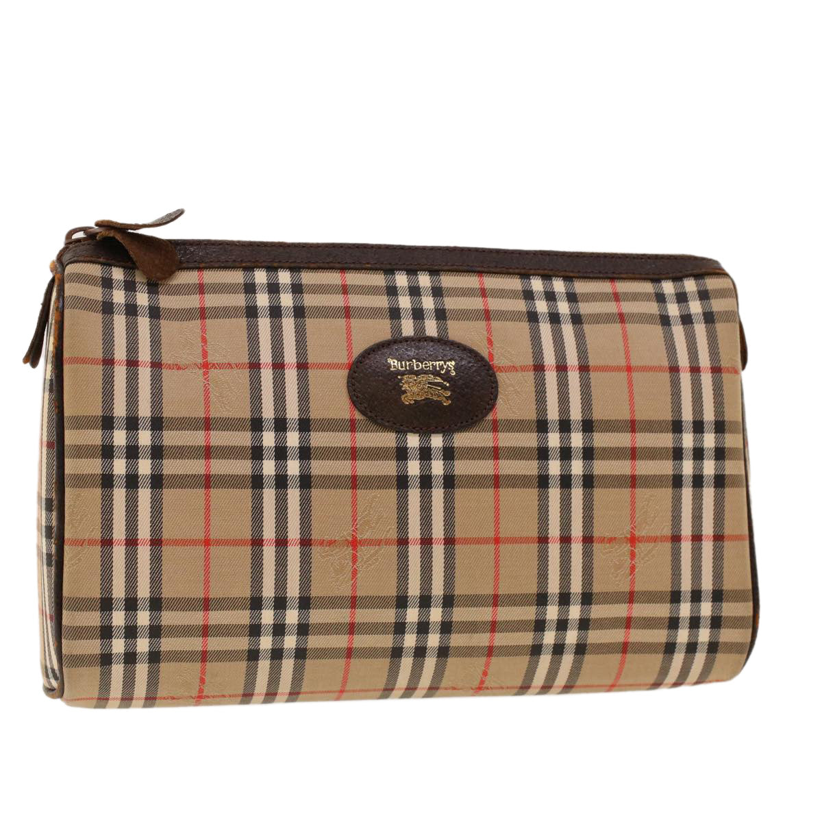 Luxury BurberrySs Nova Check Clutch Bag Nylon Beige Auth am4307