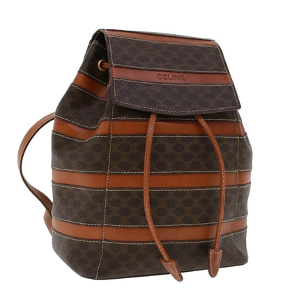 Luxury CELINE Macadam Canvas Backpack PVC Leather Brown  am4403