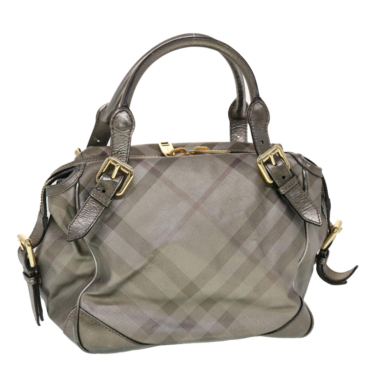 Luxury Burberry Nova Check Shoulder Bag Leather Silver Auth am4544