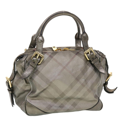 Luxury Burberry Nova Check Shoulder Bag Leather Silver Auth am4544