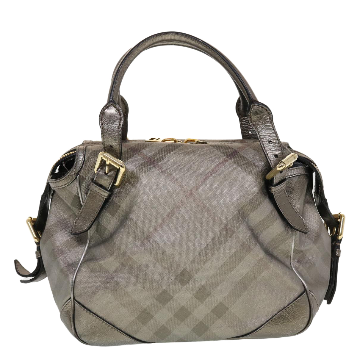 Luxury Burberry Nova Check Shoulder Bag Leather Silver Auth am4544
