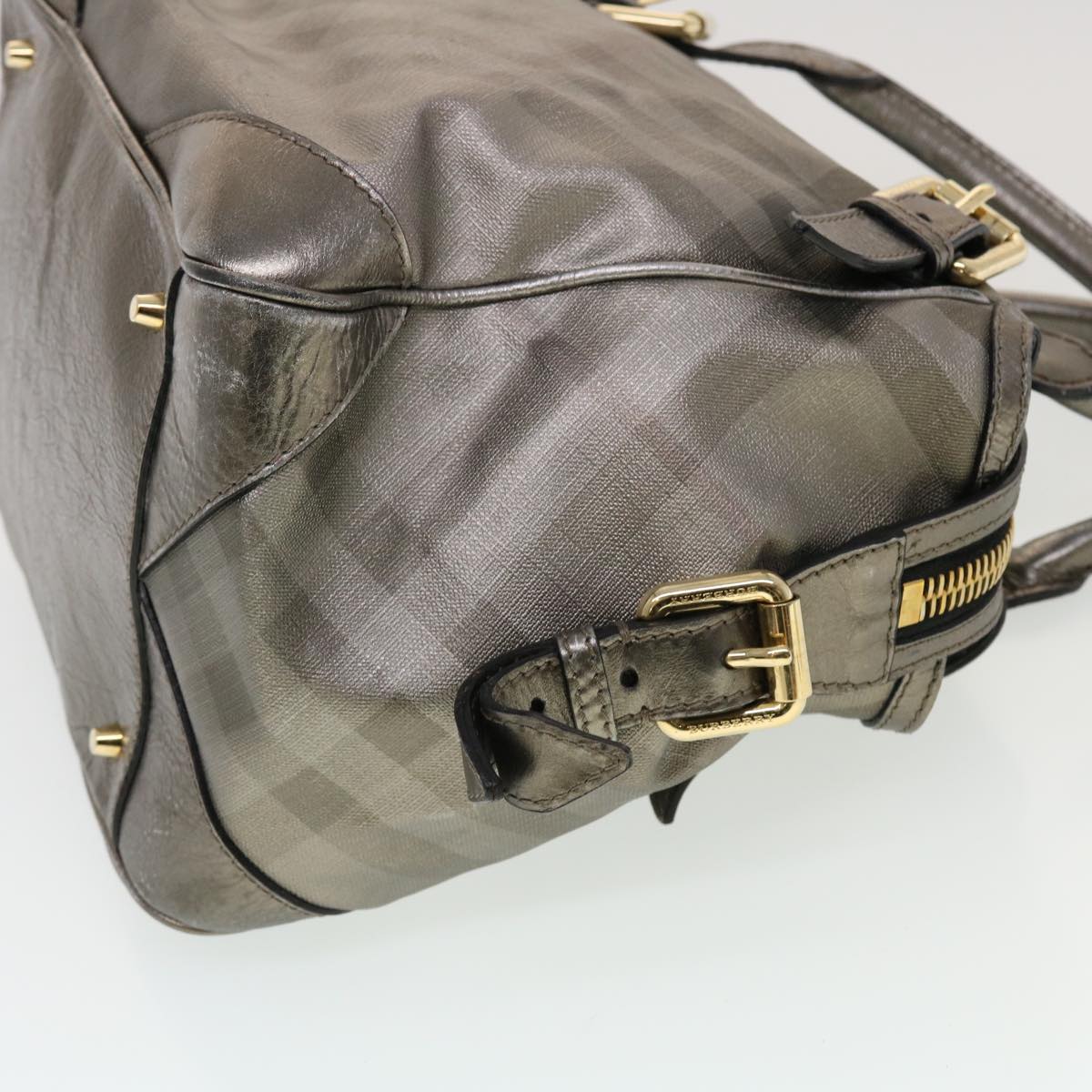 Luxury Burberry Nova Check Shoulder Bag Leather Silver Auth am4544