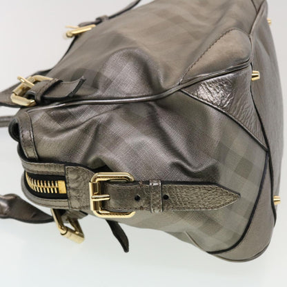 Luxury Burberry Nova Check Shoulder Bag Leather Silver Auth am4544