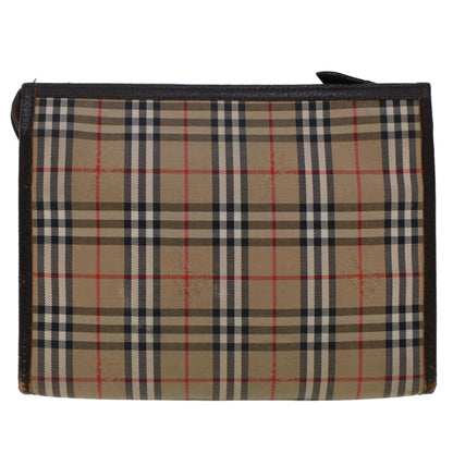 Luxury BurberrySs Nova Check Clutch Bag Nylon Leather Beige Auth am4674