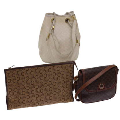 Luxury CELINE Shoulder Bag Canvas Leather 3Set Brown Beige  am5026
