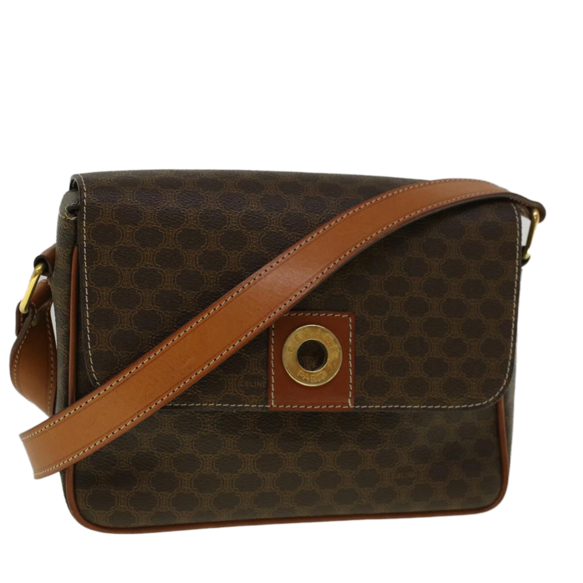 Luxury CELINE Macadam Canvas Shoulder Bag PVC Leather Brown  am5170
