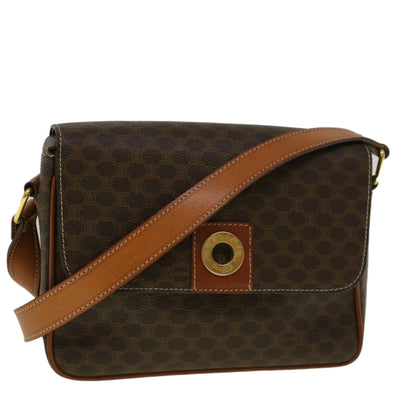 Luxury CELINE Macadam Canvas Shoulder Bag PVC Leather Brown  am5170