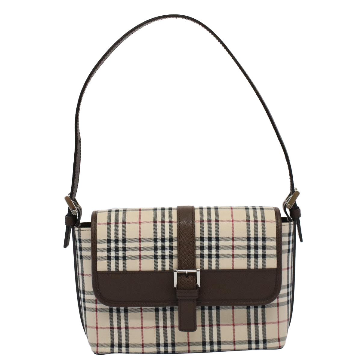 Luxury Burberry Nova Check Shoulder Bag Nylon Canvas Beige Auth am5185