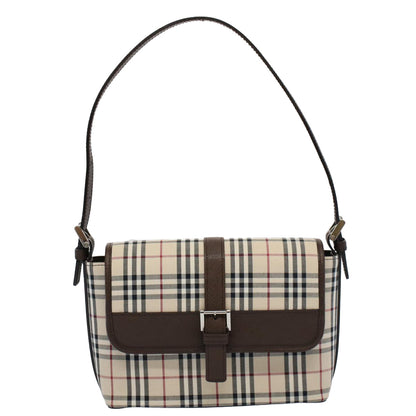 Luxury Burberry Nova Check Shoulder Bag Nylon Canvas Beige Auth am5185