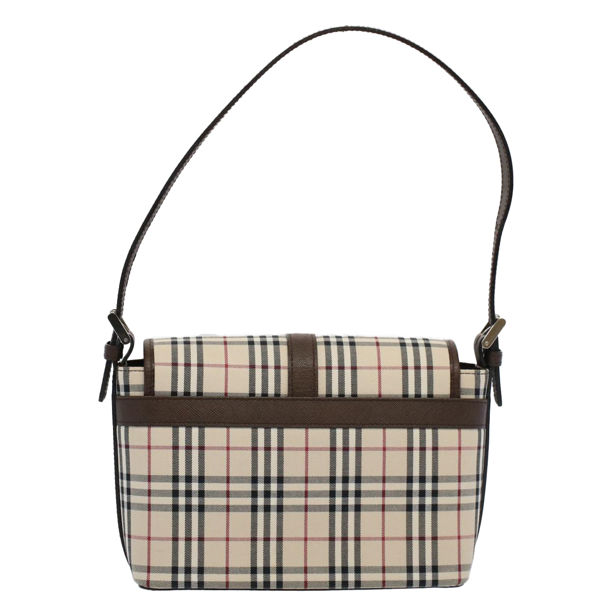 Luxury Burberry Nova Check Shoulder Bag Nylon Canvas Beige Auth am5185
