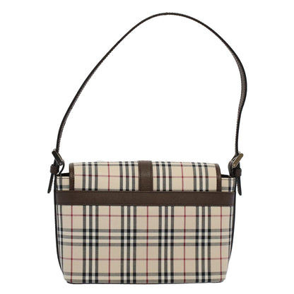 Luxury Burberry Nova Check Shoulder Bag Nylon Canvas Beige Auth am5185