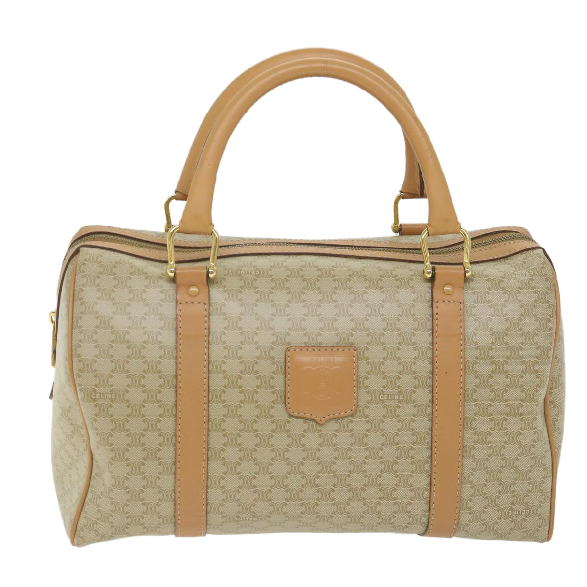 Luxury CELINE Macadam Canvas Boston Bag Beige  am5215