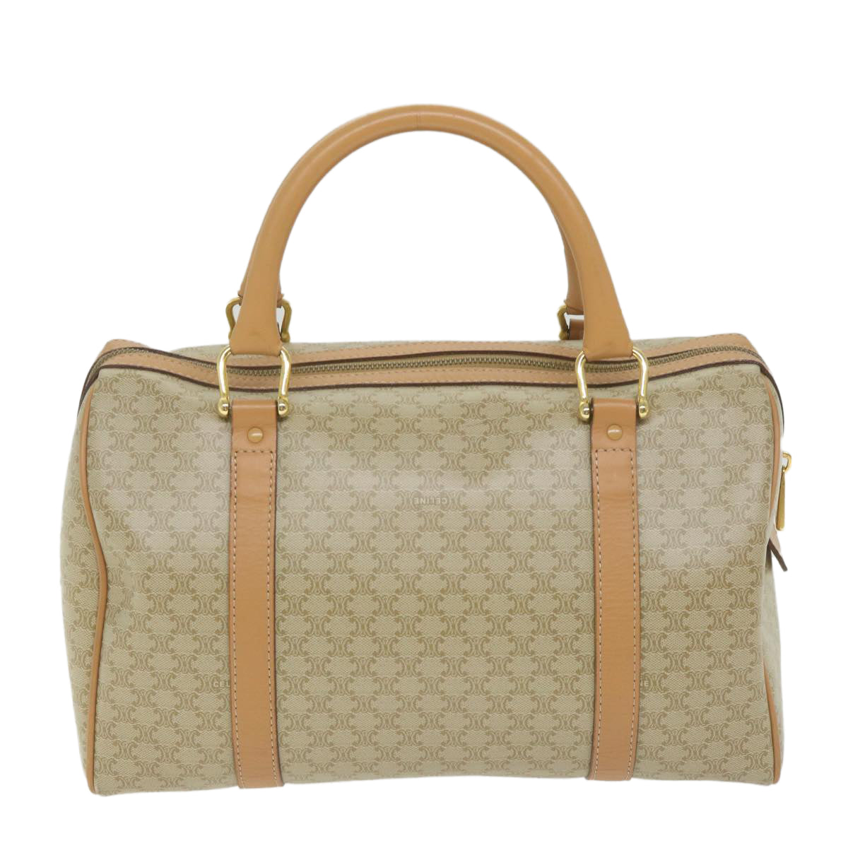 Luxury CELINE Macadam Canvas Boston Bag Beige  am5215