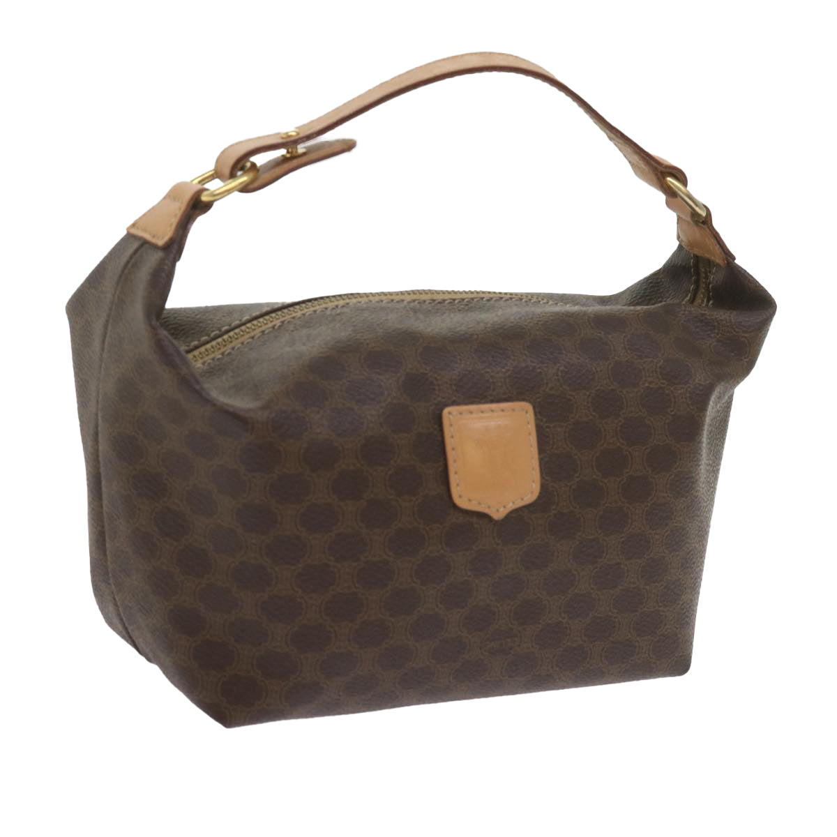 Luxury CELINE Macadam Canvas Hand Bag PVC Leather Brown  am5353