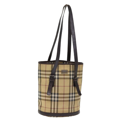 Luxury Burberry Nova Check Shoulder Bag Coated Canvas Beige Auth am6355