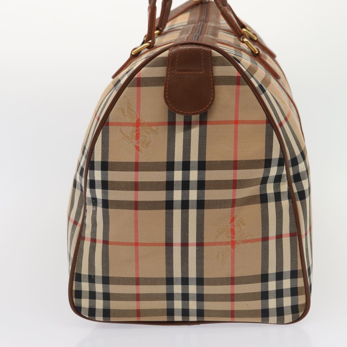 Luxury BurberrySs Nova Check Boston Bag Canvas Beige Auth am6446