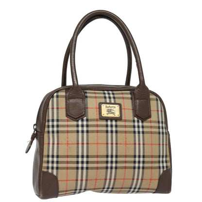 Luxury BurberrySs Nova Check Hand Bag Canvas Beige Auth am6463