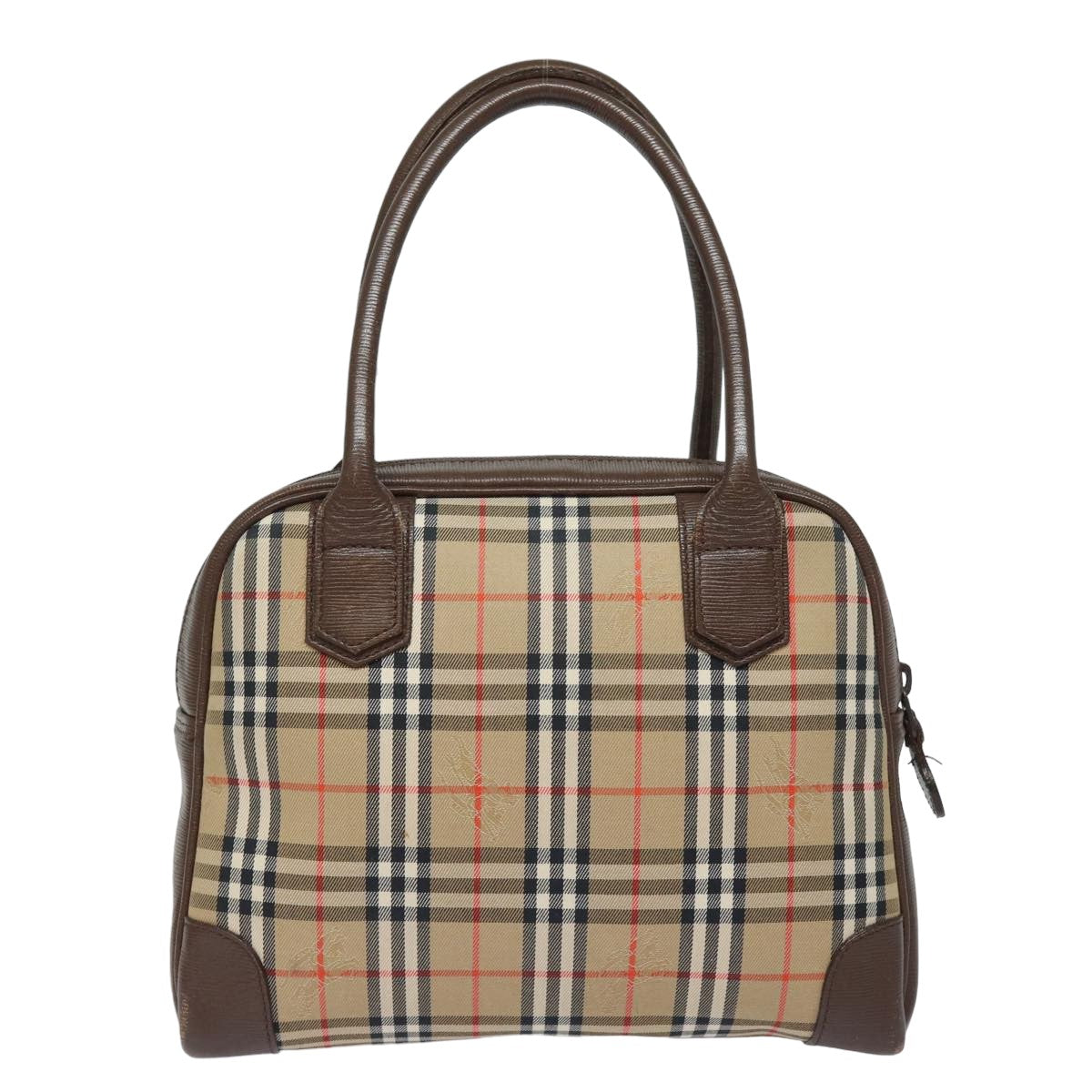 Luxury BurberrySs Nova Check Hand Bag Canvas Beige Auth am6463