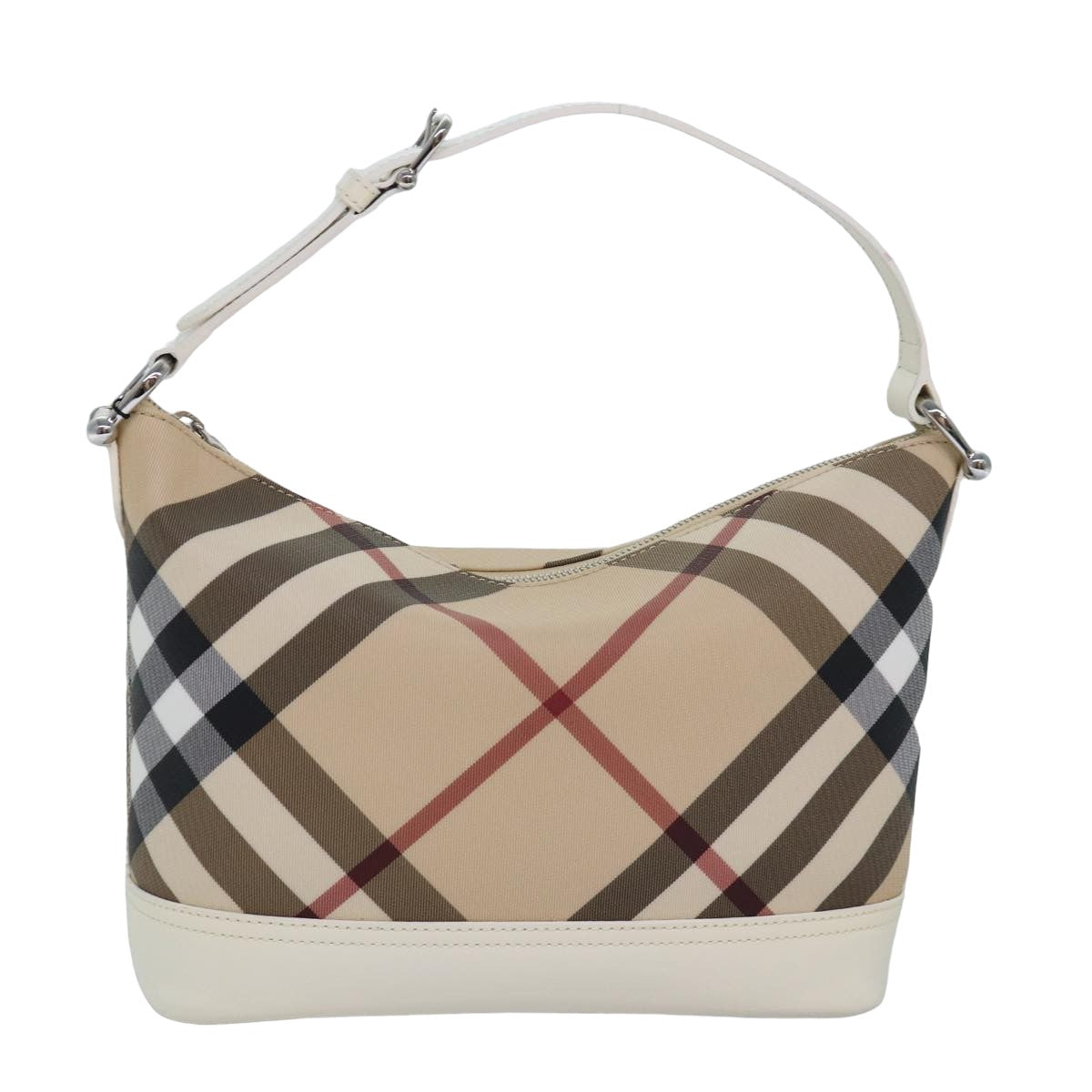 Luxury Burberry Nova Check Shoulder Bag PVC Leather Beige Auth am6477A