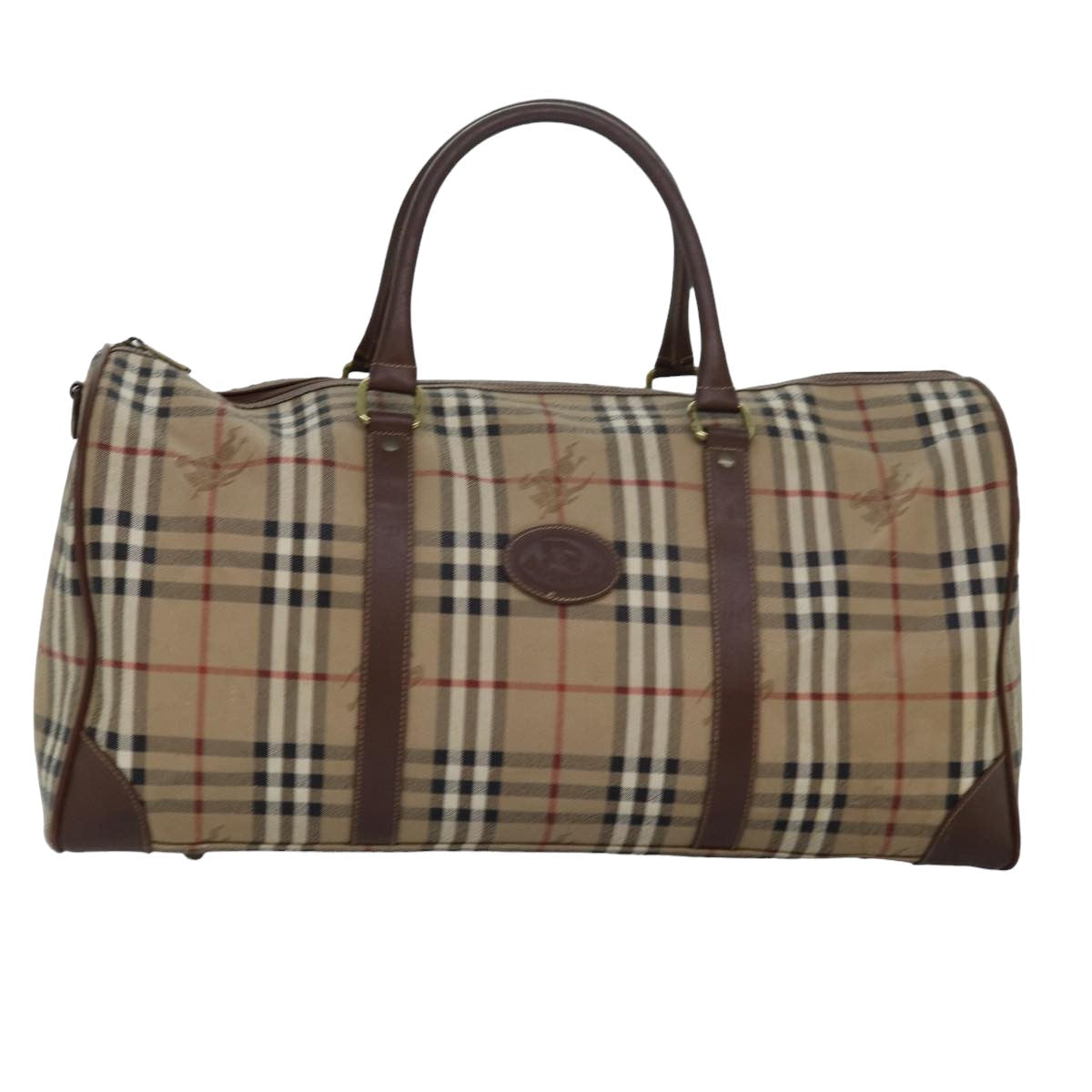 Luxury BurberrySs Nova Check Boston Bag PVC Leather Beige Brown Auth am6514