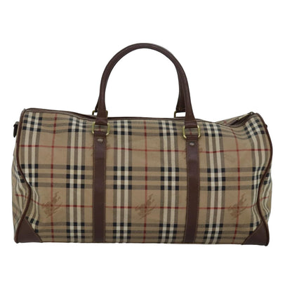 Luxury BurberrySs Nova Check Boston Bag PVC Leather Beige Brown Auth am6514