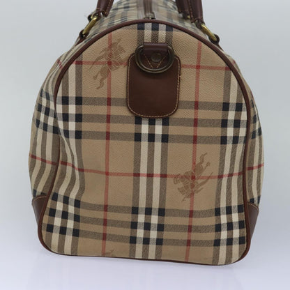 Luxury BurberrySs Nova Check Boston Bag PVC Leather Beige Brown Auth am6514